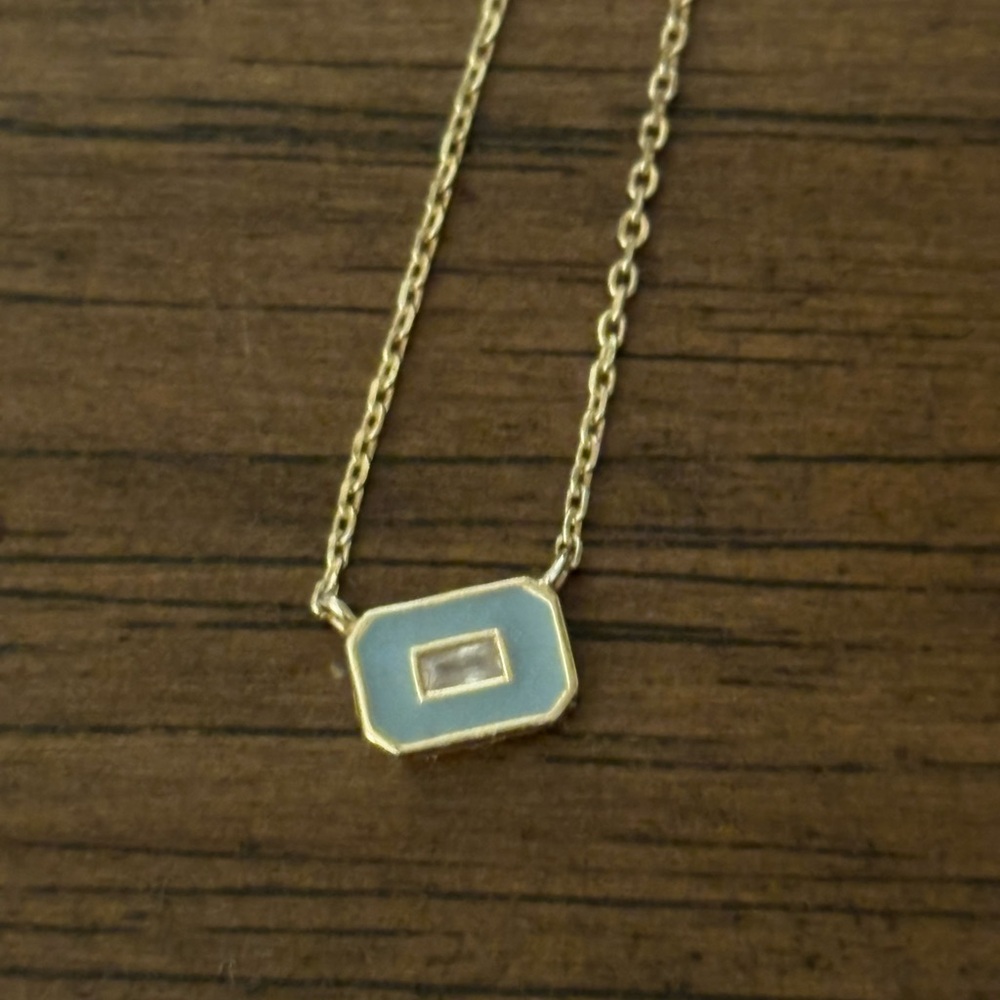 Gold and Blue Geometric Pendant Necklace